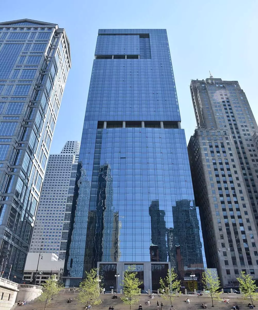 Group of professionals enjoying a luxury furnished corporate apartment in Downtown Chicago.