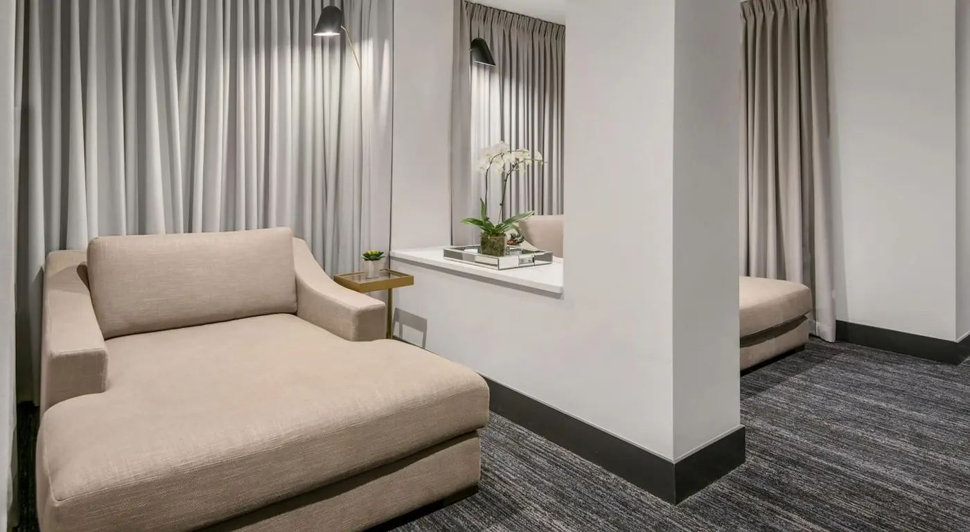Group of professionals enjoying a luxury furnished corporate apartment in Downtown Chicago.